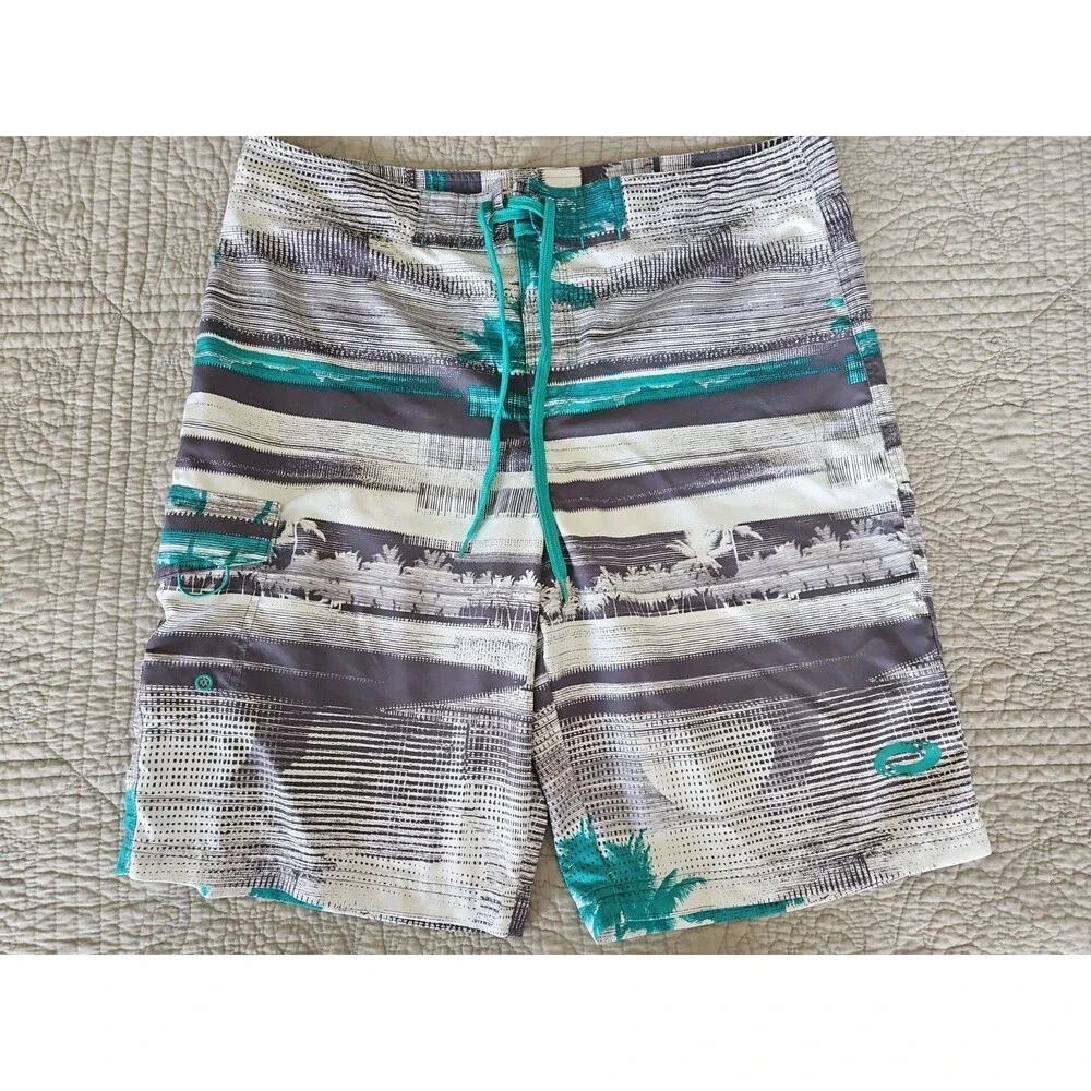 O’Rageous Board Shorts Men XL 36x10 White Teal Mesh Lining Pockets Logo